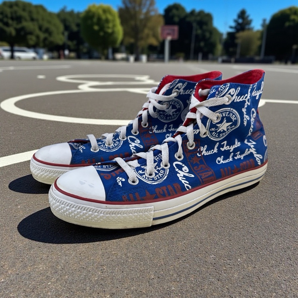 Converse CTAS Blue All Over Graphic Print Canvas High-Top Sneakers Men's 11